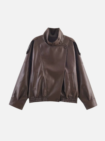 Stand Collar Faux Leather Jacket