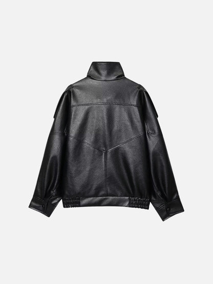Stand Collar Faux Leather Jacket