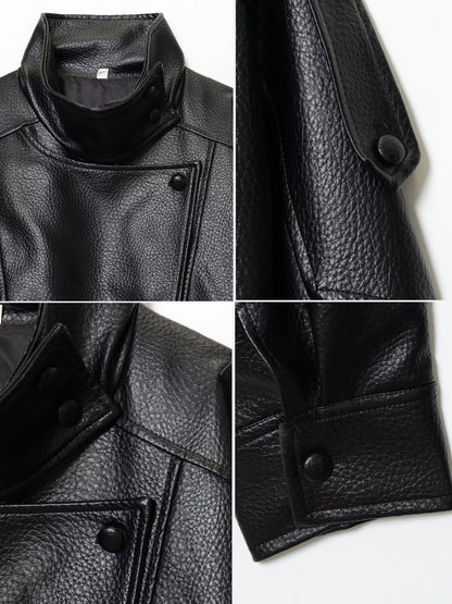 Stand Collar Faux Leather Jacket
