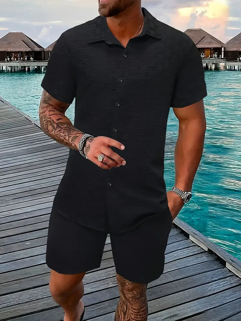 Jacquard Shirt & Shorts Set