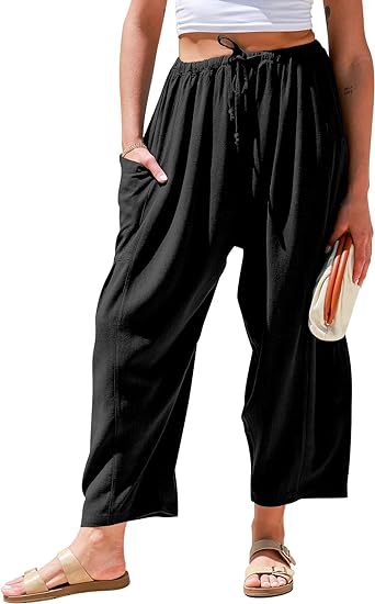 Pleated Cotton Linen Wide Leg Pants