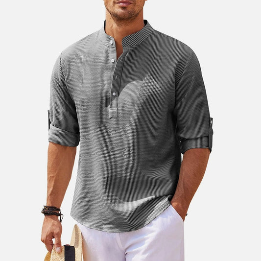 Cuffed Stand Collar Shirt